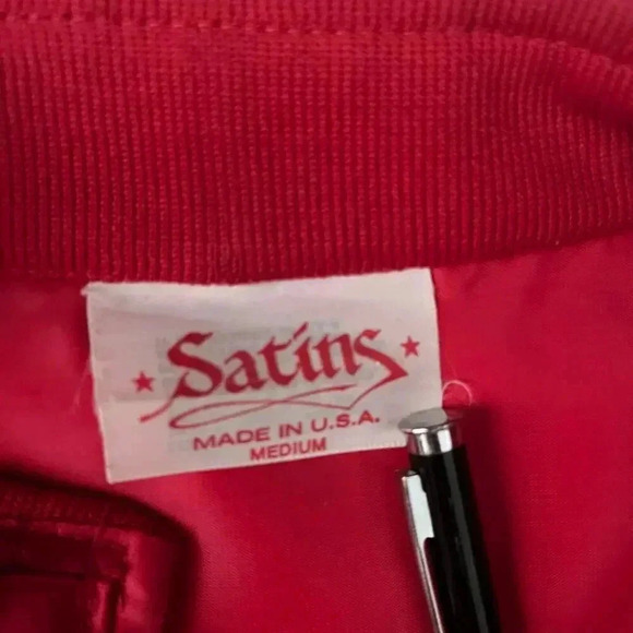 Vintage | 80s Satin "Doc's Digs" Zip Up Embroidered Bar Jacket - Red / Sz M - Picture 7 of 8